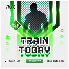 Train today Gym Fitness Promotion Banner Template with Modern Design with Editable Text Effect