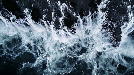 Obraz premium Aerial View Of Powerful Waterfall Water Flowing