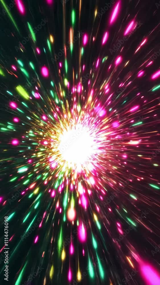 Poster cosmic explosion of vibrant colors creating dazzling light patterns in a starry background