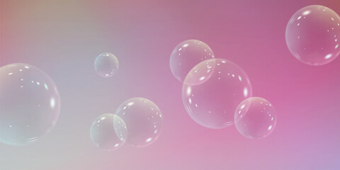 Realistic soap vector bubbles png isolated on transparent background. The effect of falling and flying bubbles. Glass bubble effect.
