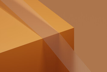 transparent tape mockup on orange corner block background, minimalistic 3d render