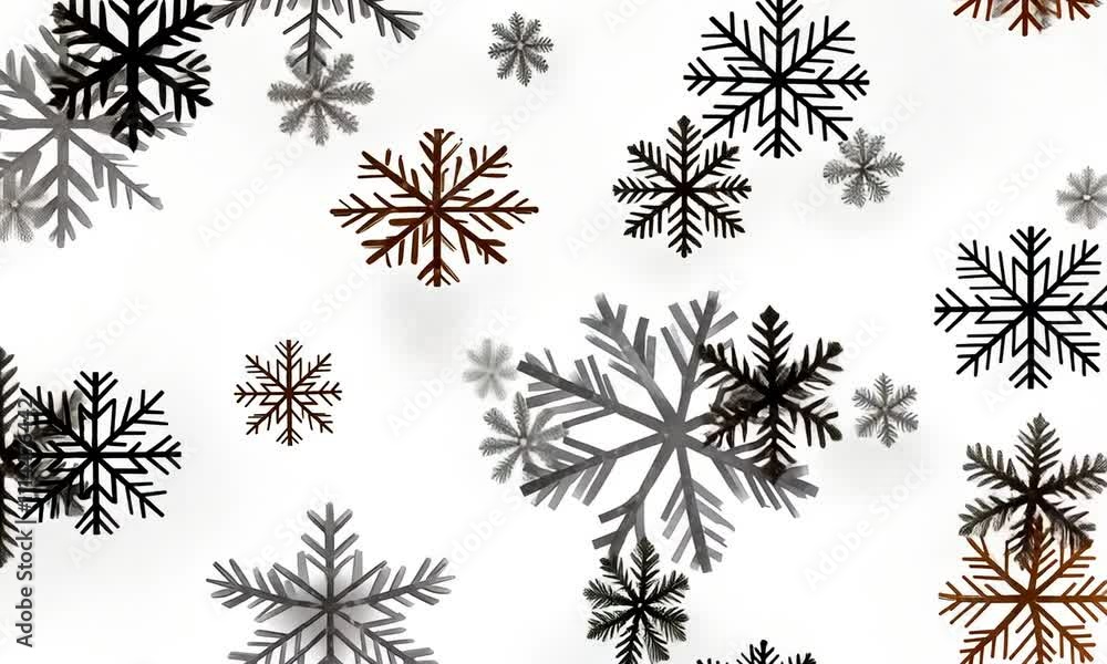Poster intricate snowflake patterns drift across a bright white backdrop, creating a wintery atmosphere fil