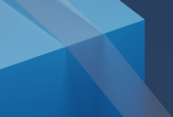 transparent tape mockup on blue corner block background, minimalistic 3d render