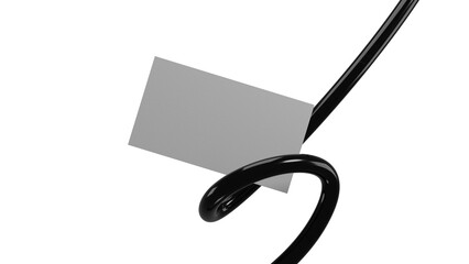 Business card mockup with curled black wire abstract concept creative, isolated 