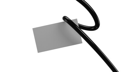 Business card mockup with curled vertical black wire abstract concept creative, isolated 