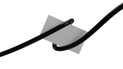 Business card mockup with twisted vertical black wire abstract concept creative, isolated 