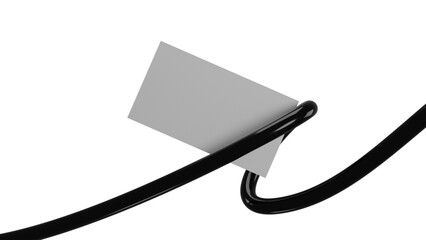 Business card mockup with curved horizontal black wire abstract concept creative, isolated 