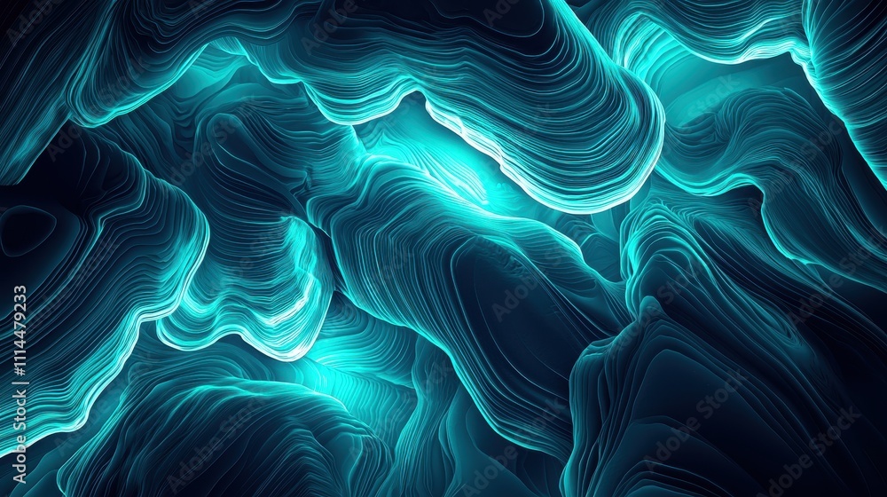 Poster vibrant neon abstract design with smooth curves and dynamic fluid shapes