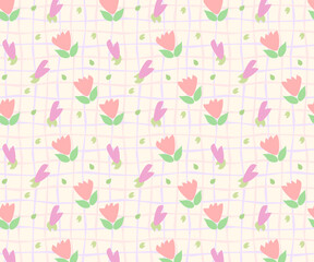 valentines day seamless pattern with flowers in pastel colors
