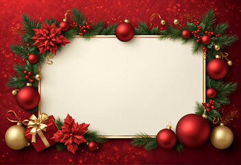 Christmas card with an empty place to write text and New Year's wishes. Christmas ornaments and decorations.