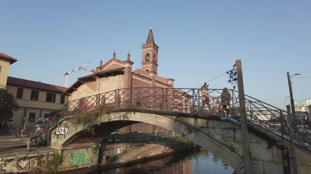 Europe, Italy , Milan 12,04,2024 San Cristoforo catholic romanic church cathedral in Naviglio canals tourist attraction sigthseeing 