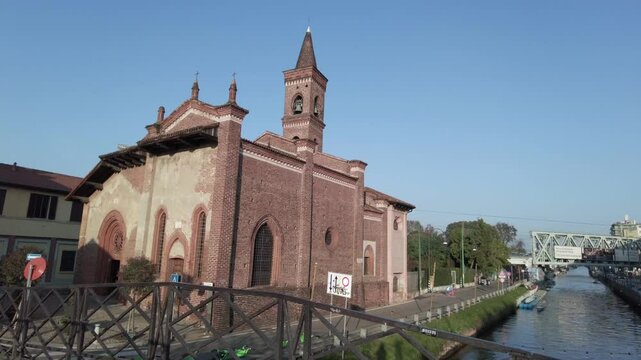 Europe, Italy , Milan 12,04,2024 San Cristoforo catholic romanic church cathedral in Naviglio canals tourist attraction sigthseeing 