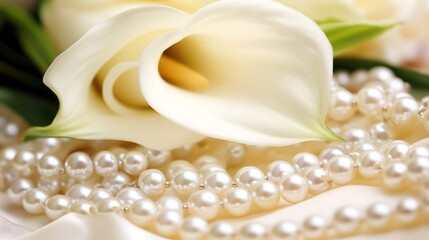 Fototapeta premium Calla Lily and Pearl Necklace Elegant Beauty