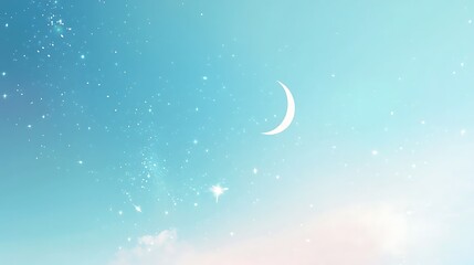 Fototapeta premium Crescent Moon and Stars in a Pastel Sky