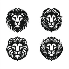 Fototapeta premium set of lion head silhouettes icon 