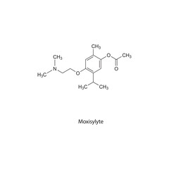 Obraz premium Moxisylyte flat skeletal molecular structure Alpha blocker drug used in peripheral vascular disease treatment. Vector illustration scientific diagram.