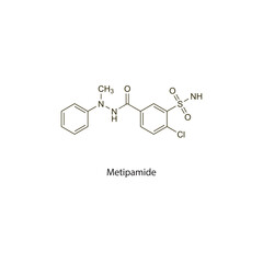 Metipamide flat skeletal molecular structure Thiazide diuretic drug used in  treatment. Vector illustration scientific diagram.