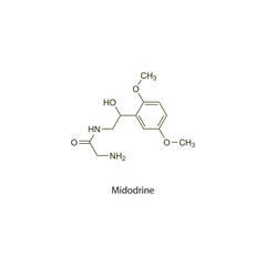 Midodrine flat skeletal molecular structure sympathomimetic drug used in hypotension treatment. Vector illustration scientific diagram.