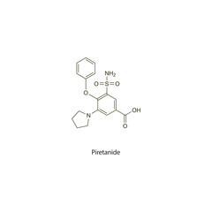 Piretanide flat skeletal molecular structure Loop diuretic drug used in hypertension treatment. Vector illustration scientific diagram.