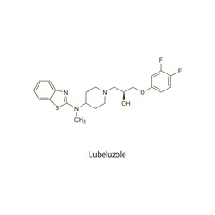 Lubeluzole flat skeletal molecular structure neuroprotective drug used in stroke treatment. Vector illustration scientific diagram.