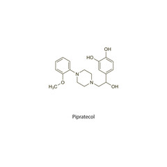 Pipratecol flat skeletal molecular structure vasodilator drug used in hypertension treatment. Vector illustration scientific diagram.