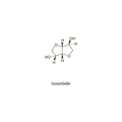 Isosorbide flat skeletal molecular structure osmotic diuretic drug used in angina pectoris treatment. Vector illustration scientific diagram.