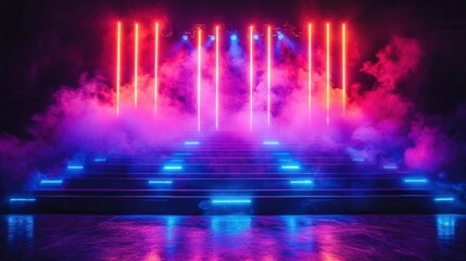 Vibrant Stage with Colorful Lights and Smoke Effects for Events