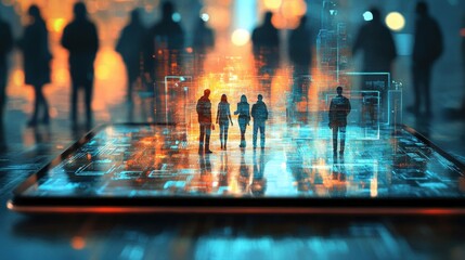 Silhouettes of People Entering a Digital Realm
