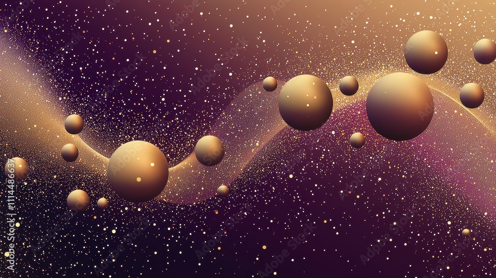 Poster enchanting abstract backdrop with dark purple hues and floating spheres in a cosmic setting
