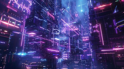 Fototapeta premium Cyberpunk Cityscape: Neon Lights and Digital Architecture