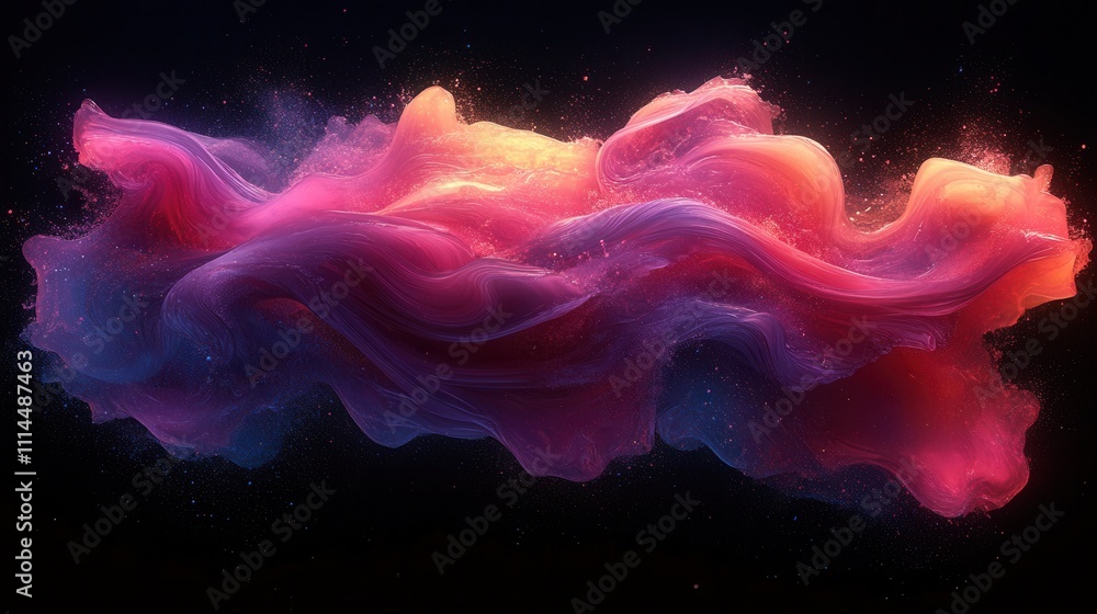Poster abstract waves of colorful fluid motion on a dark background
