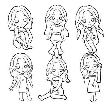 Set of drawing lines for a , girls, lines art