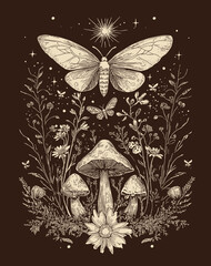 Enchanted Cottagecore Forest Fairycore Aesthetic with Mushrooms, Glowing Lights, and Rustic Charm in Nature