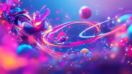 Abstract vibrant paint splash with glowing orbs