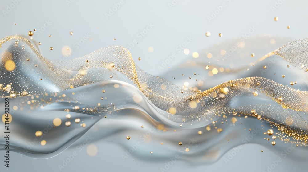 Poster enchanting abstract backdrop with silver and gold accents floating elegantly in soft waves