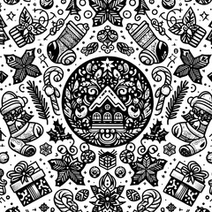 christmas pattern theme vector black and white