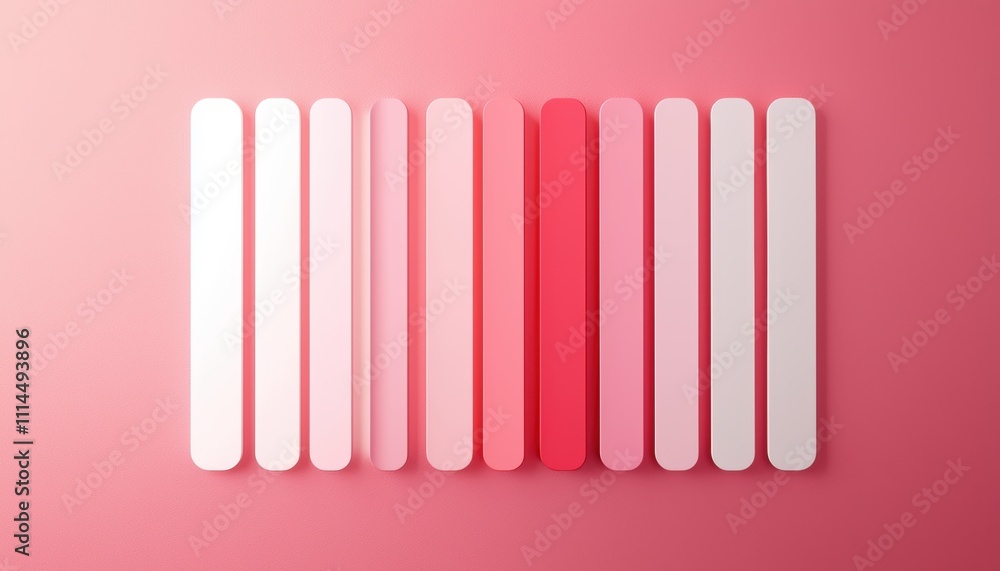 Poster a minimalist arrangement of pink and red vertical bars set against a soft pink background, creating 