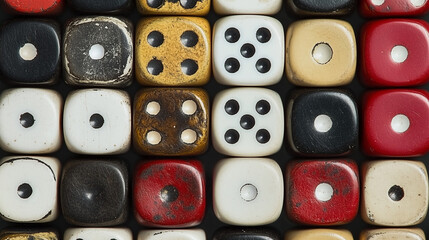 Vintage Dice Collection in Rows