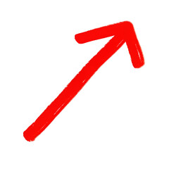 Red Hand-Drawn Arrow Icon with Curved Tip on a White Background