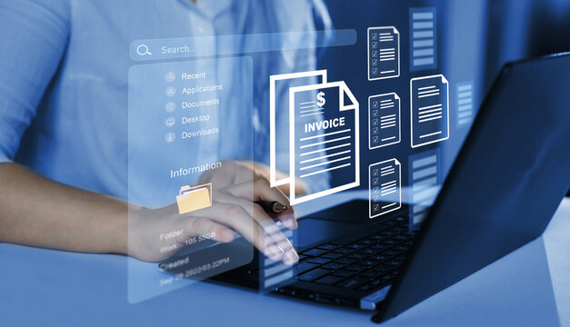 Digital invoice document management concept.Online digital statements for payment.
