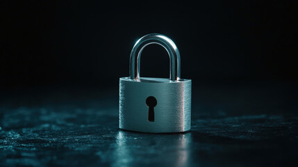 Fototapeta premium Silver padlock on a dark background representing security and protection in a contemporary digital environment