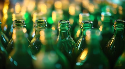
Glass bottles being formed and shaped in a glass manufacturing plant, glass bottle production, industrial manufacturing process.