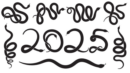 Collection of stylish snake designs. Silhouette of snake vector illustration