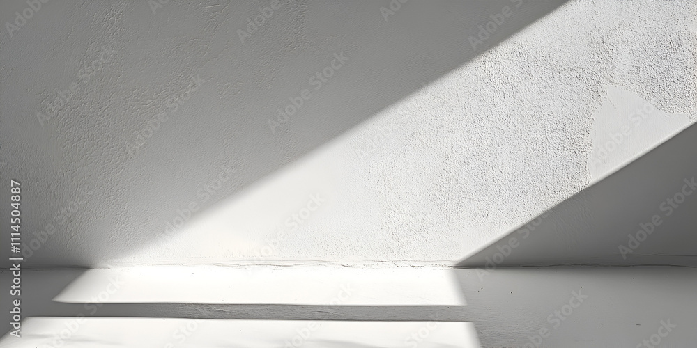 Poster sunbeam slice: light streams into a minimalist room, creating a dramatic diagonal line of brightness