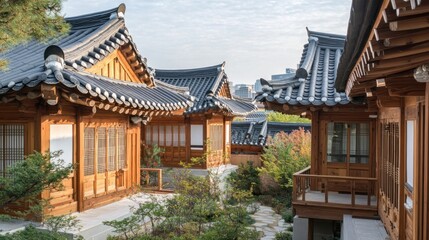 Traditional Korean Architecture in a Tranquil Garden