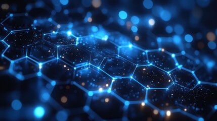 Obraz premium Abstract blue glowing hexagonal network.