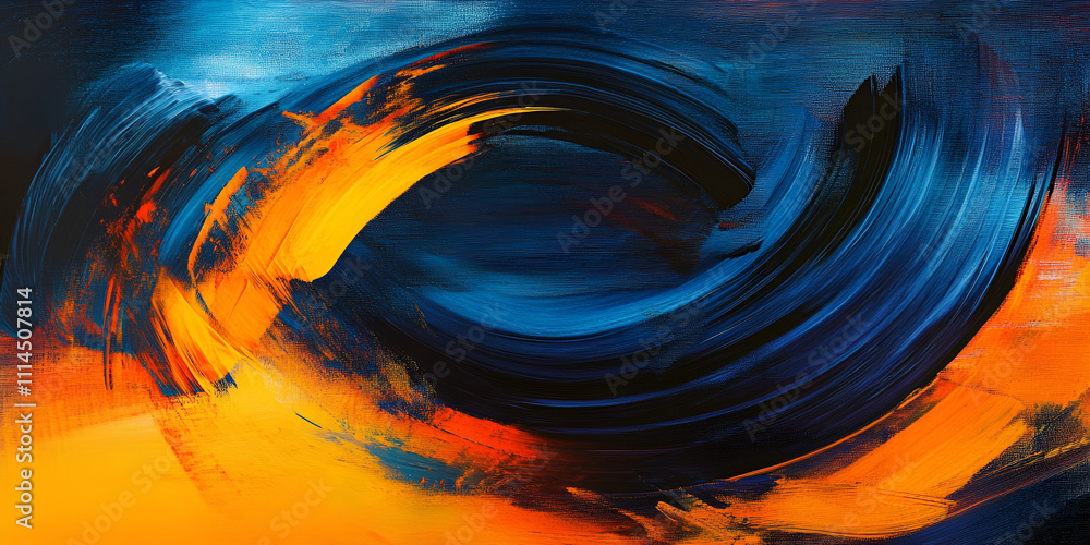 Poster abstract vortex of blue and orange: a captivating abstract painting showcasing dynamic swirls of vib