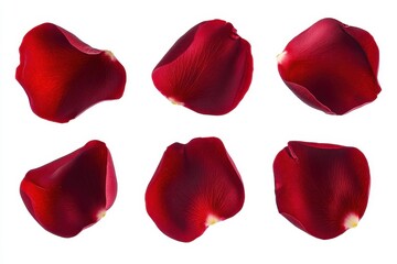 Fototapeta premium Set of red rose petals isolated in white background