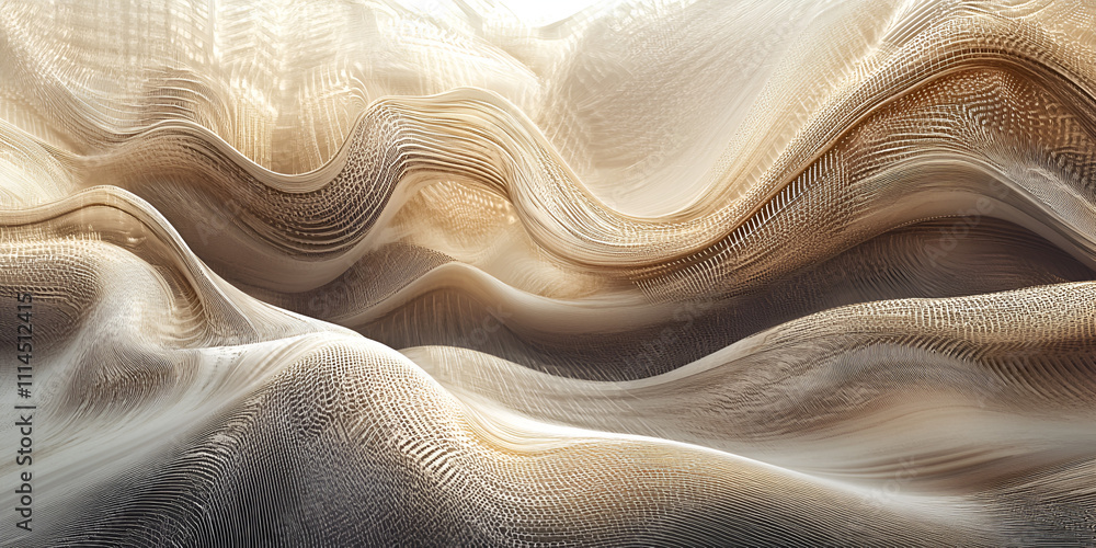 Poster shimmering drape: abstract patterns of golden and beige fabric create a mesmerizing and intricate te