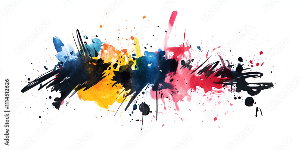 Poster abstract colorful ink splashes: a vibrant explosion of color, dynamic ink splashes create an energet
